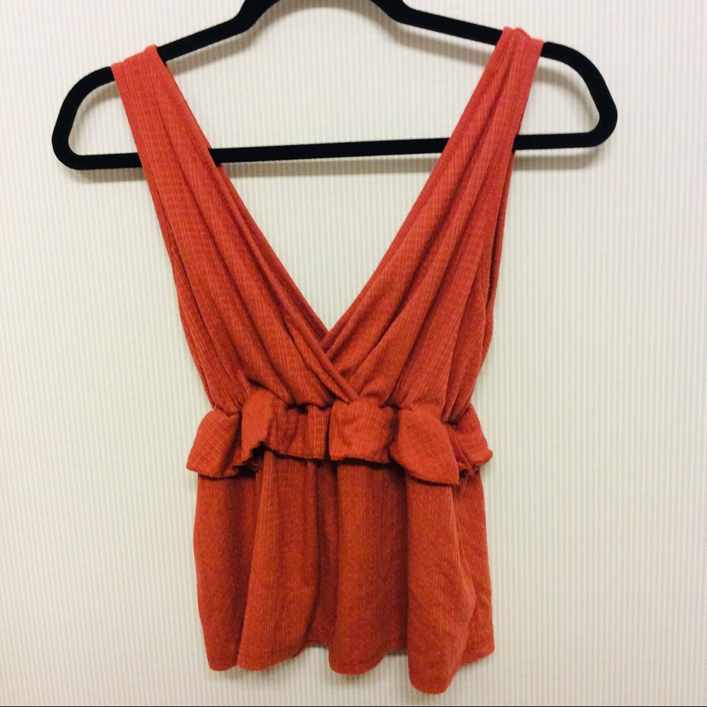 Burnt Orange Ribbed Knit Top